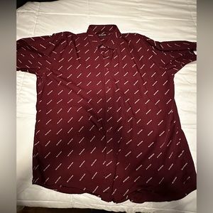 Balenciaga All-Over Logo Poplin Shirt, Like New, Burgendy, Size 43